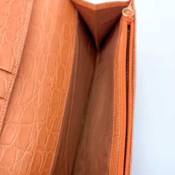 Salvatore Ferragamo Calf Croc Leather Bi-Fold Long Wallet in Orange - Picture 8 of 12